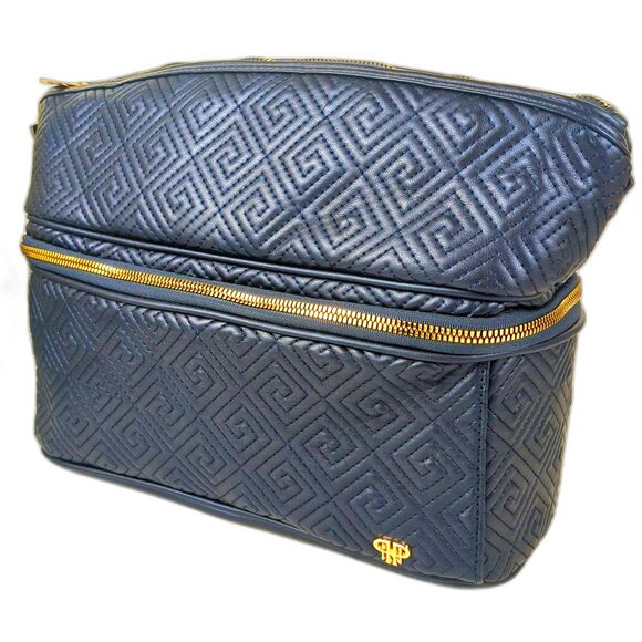 PurseN Heat Resistant Stylist Travel Case Greek Navy Vegan Leather Hair Makeup - Picture 1 of 13